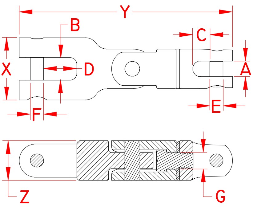 Stainless Steel Universal Anchor Swivel, S0190-X, Line Drawing